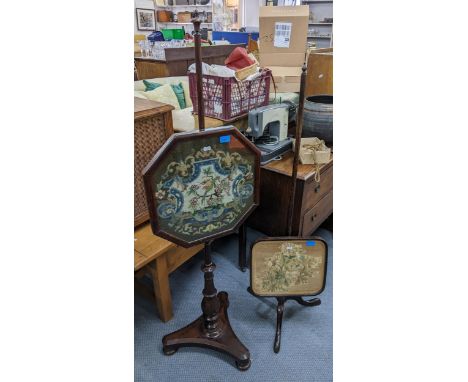 Two 19th century pole screens to include a rosewood example with octagonal framed tapestry. Location:RAB 