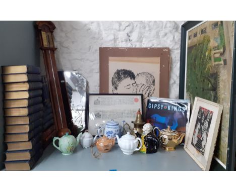 Mixed items to include records, teapots, an Art Deco mirror and a barometer Location: LWB 