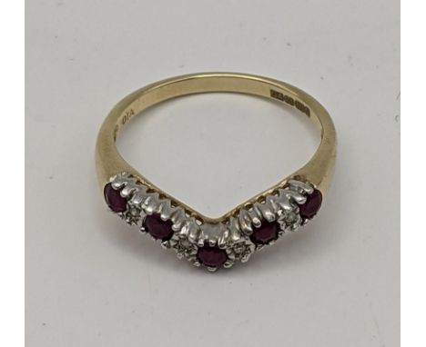 A 9ct wishbone diamond and ruby ring , total weight 2.5gLocation: 