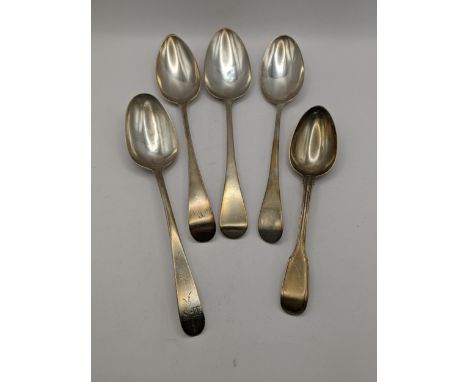 A pair of Georgian and later silver table spoons total weight 283.7gLocation: 