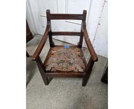 A 19th century mahogany dolls/traders sample chair with a bar back and tapestry seat Location: 