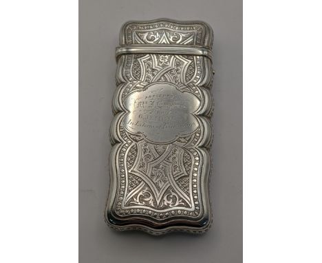 A Victorian silver cigar case, having engraved decoration and engraved decoration and engraved cartouche to centre, total wei