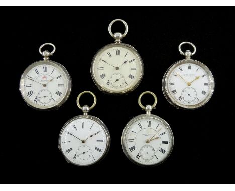 Five 19th and early 20th century silver open face lever and cylinder pocket watches by H Samuel, Manchester, James Dowel, Car