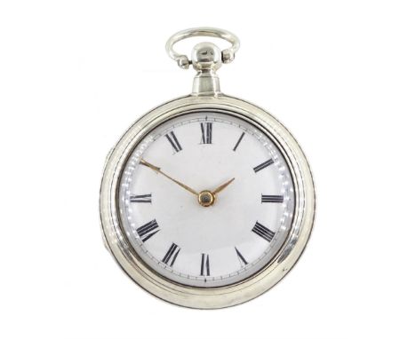 Victorian silver pair cased verge fusee pocket watch by Thomas Martin, London, No. 8139, pierced and engraved balance cock de