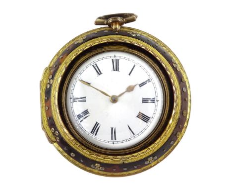 18th century gilt metal triple cased verge fusee pocket watch by Wilkie & Co, London,  No. 3781, round baluster pillars, engr