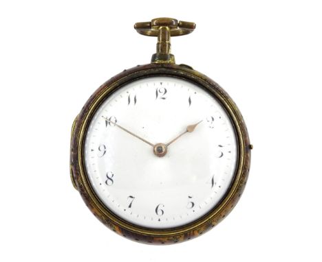 George III gilt pair cased verge fusee pocket watch by Ja Williams, London, No. 13415, round pillars, pierced and engraved ba