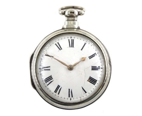 George IV silver pair cased verge fusee pocket watch by John Foster, Cornhill Lincoln, pierced and engraved balance cock deco