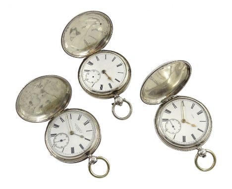Two Victorian silver full hunter lever going barrel pocket watches by H. Samuel, Manchester and Stanton, Ampthill and one Vic