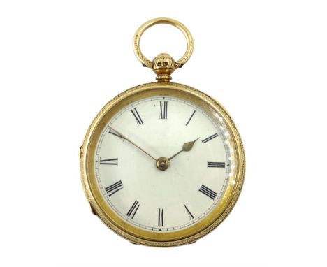 Victorian 18ct gold open face English lever ladies pocket watch by Robert Sutton, Whitehaven, No. 95098, white enamel dial wi