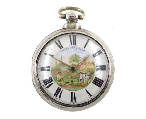 William IV silver pair cased verge fusee pocket watch by J C Heselton, Beverley, No. 1082, pierced and engraved balance cock 