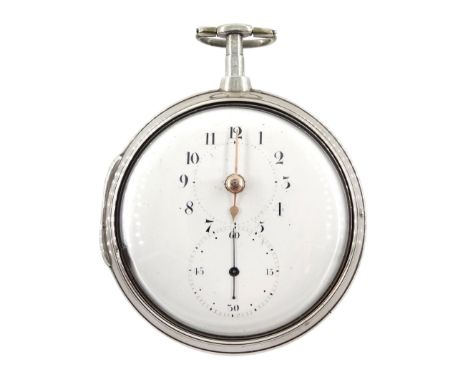 George III silver pair cased verge fusee doctors pocket watch by Charles Vincent, London, No. 393, round pillars, engraved ba