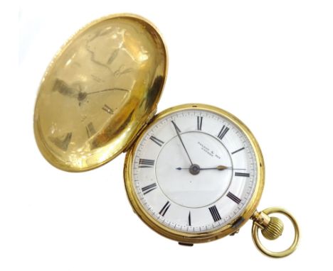 Edwardian 18ct gold full hunter, keyless chronograph pocket watch by Talbot & Son, London, No. 17889, the movement inscribed 