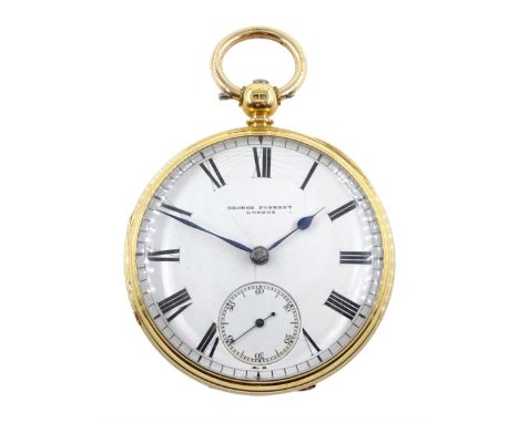 Victorian 18ct gold open face English lever fusee pocket watch by John George Forrest, London & Aberdeen, No. 70336, white en