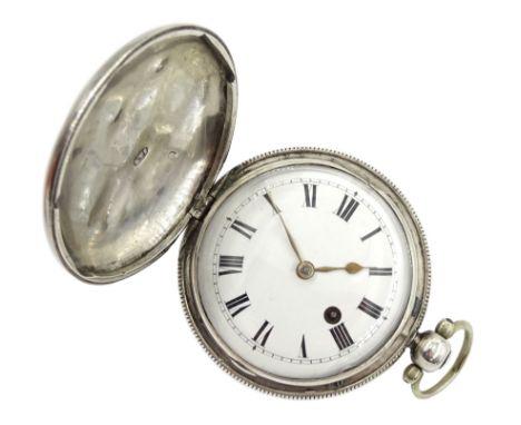 19th century silver full hunter verge fusee pocket watch by George Martin, London, No. 6756, round pillars, pierced and engra