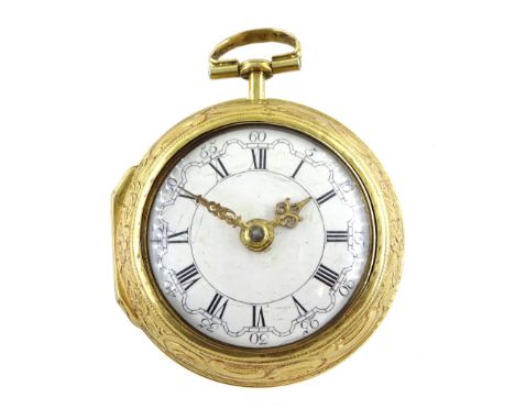 George III silver-gilt repousse pair cased verge fusee pocket watch by John Josephson, London, No. 14421, square baluster pil