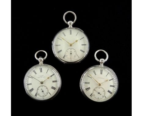 Three Victorian silver open face English lever pocket watches by D.W. Kee, Isle of Man, J & E Rhodes, Kendal and Burton, Ulve