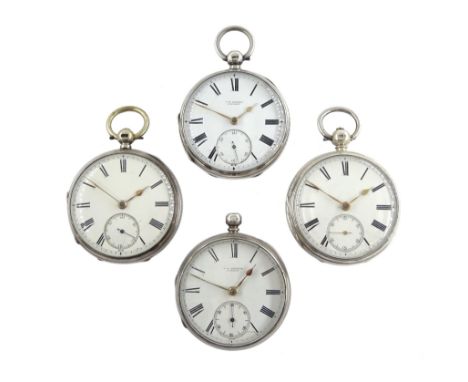 Four Victorian silver open face English lever fusee pocket watches by J.W.Benson, London, Adam Burdess, Coventry and George H