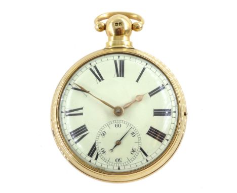 George III 18ct gold pair cased English lever fusee pocket watch by John Bolton, Durham, No. 844, round baluster pillars, eng