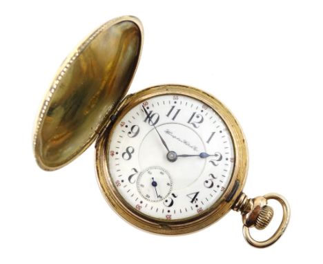 American gold-plated full hunter, 21 jewels keyless pocket watch by Hampden Watch Co, No. 1406468, the movement signed 'North