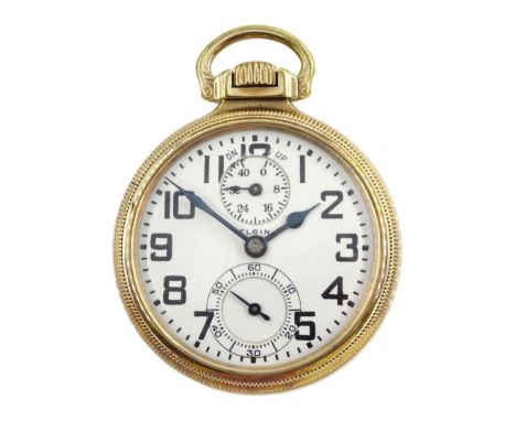 Elgin watch Co gold-plated open face B.W. Raymond 'up &amp; down' keyless 21 jewels, lever railroad pocket watch, No. 2893387