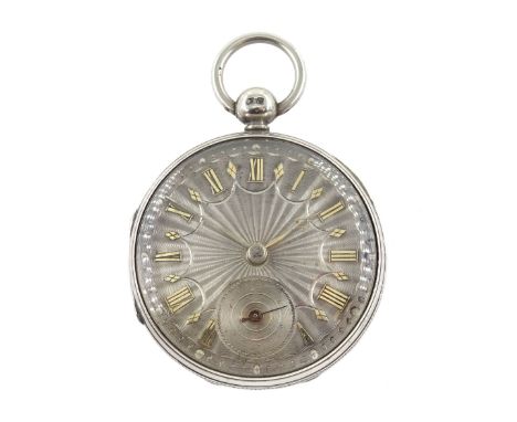 Victorian silver open face English lever fusee pocket watch by George Elliott, Kirk Burton, No. 8008, round pillars, engraved