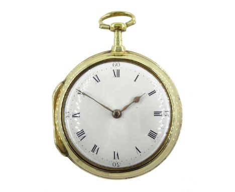 George III gilt pair cased verge fusee seven days pocket watch by Mann & Wall, Coventry, No. 1754, round baluster pillars, pi