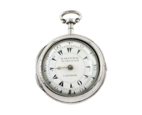 18th century silver pair cased verge fusee pocket watch for the Turkish market by Markwick Markham (London ca.1725-1805), squ