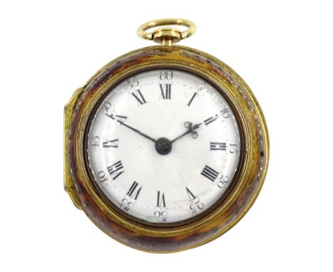 18th century gilt metal pair cased verge fusee pocket watch, the movement signed Geo Barnwell?, London,  square baluster pill