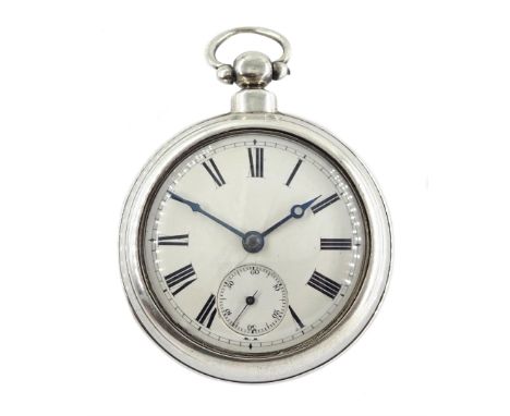 Victorian silver pair cased English lever fusee pocket watch, No. 12448, engraved balance cock with diamond endstone, white e
