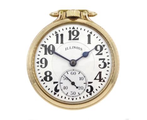 Illinois Watch Company gold-plated open face Elinvar 'Bunn Special' 161A, keyless 21 jewels motor barrel, lever railroad pock