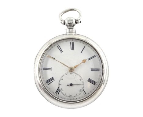 Victorian silver pair cased English lever fusee pocket watch by W H Telford, Whitehaven, No. 4746, white enamel dial with Rom