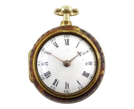 George III silver-gilt and tortoise shell verge fusee pocket watch by Owen Jackson, Cranbrook, No.54, pierced and engraved ba
