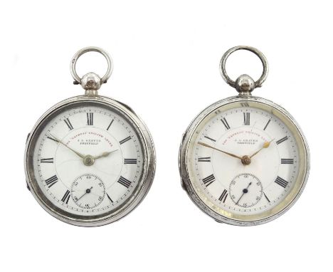 Two Edwardian silver open face 'The Express English Lever' pocket watches by J. G. Graves, Sheffield, No. 620288 and 513640, 