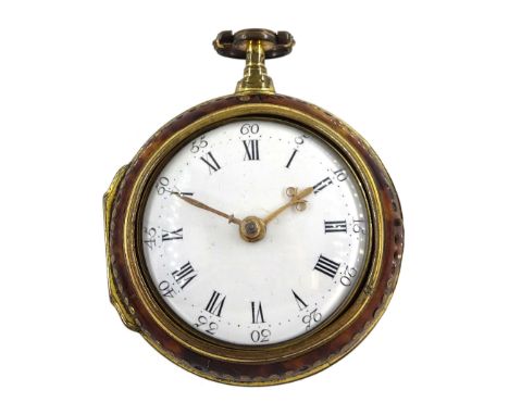 18th century gilt pair cased verge fusee pocket watch by Robert Hyland, London, No. 13345, round baluster pillars, pierced an