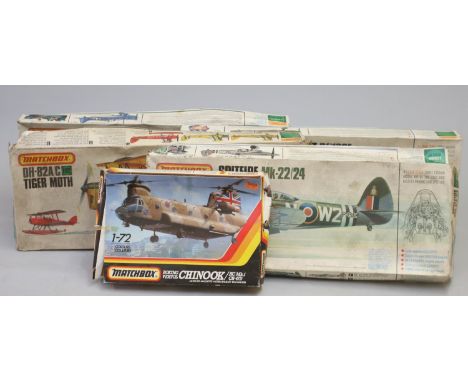 Five matchbox aircraft model kits, Four 1/32 scale, one 1/72 scale, to include :PK-503 Dauntless SBD-5PK-502 Me Bf/109EPK-505