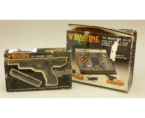 A Binatone TV master 4+2 games console, together with a Binatone TV game gun 