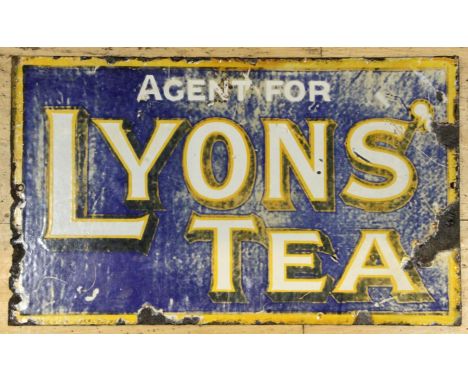 Agent for Lyon's Tea, a double sided, vitreous enamel advertising sign, 23 x 38cm.