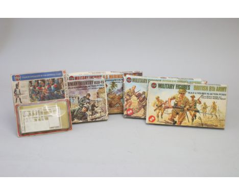 Five Airfix military figures 1/32 model kits, to include :French Grenadier of the Imperial GuardU.S. Marines 1941-45German In