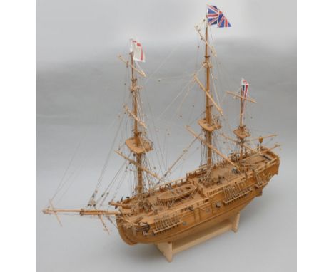 HM Bark Endeavour, static display model, 1:60 scale, plank on frame construction, 76 x 71cm.Lieutenant James Cook commanded t