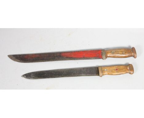 A British military dagger, with oak grip, the 28.5cm blade with proof marks, leather scabbard, another dagger with no marking