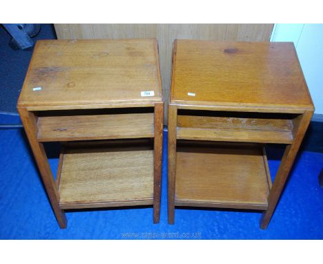 Two light Oak military type bedside tables.