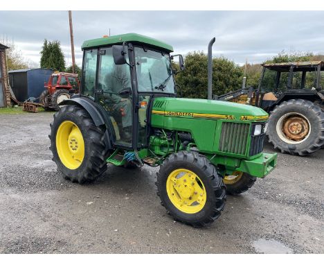 A John Deere 5500 N Four Wheel Drive Diesel-engined Farm/Orchard/Vineyard Tractor, VE51 XZR first registered on 13/02/2002 an