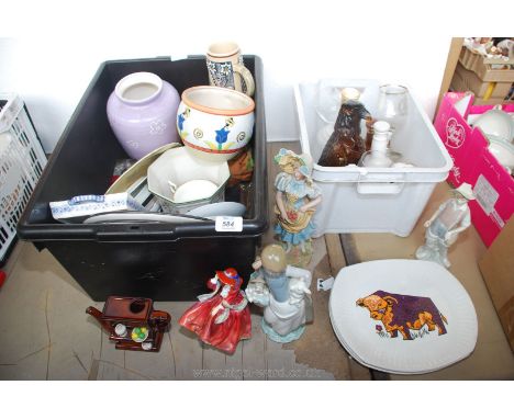 Two boxes of Beefeater plates, an Eagle glass decanter and miscellaneous china, some a/f.