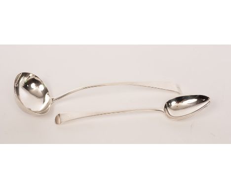 A George III silver soup ladle, IL, London 1808, 33cm long and an old English pattern basting spoon, William Eley &amp; Willi