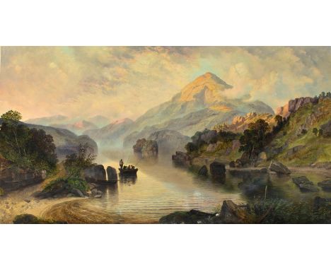 After Henry William Banks Davis/Fishermen in a Boat in a Mountainous Landscape/oleograph, 59cm x 105cm/Cattle amongst Standin