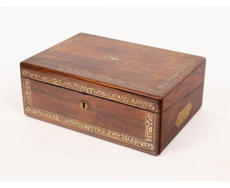 A Regency rosewood writing box inlaid mother-of-pearl, with a fitted interior, 36cm wide CONDITION REPORT: Condition informat