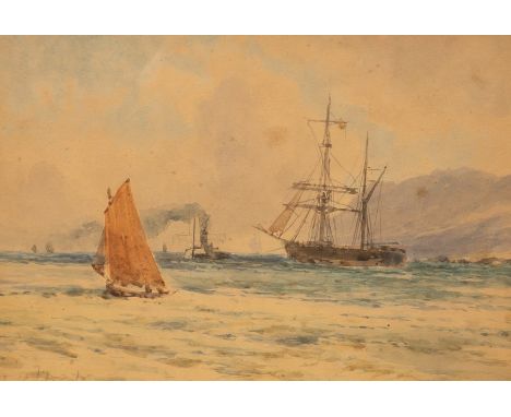 Thomas Bush Hardy (1842-1897)/Seascape, Ships off the Coast/signed/watercolour, 16.5cm x 24.25cm CONDITION REPORT: Condition 
