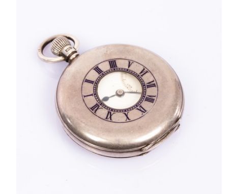 A gentleman's silver cased half-hunter pocket watch, the white enamel dial signed J W Benson, London and with subsidiary dial