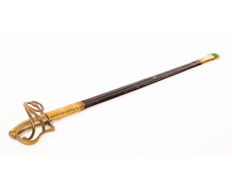 An Officer's dress sword, the scrolling hilt with acorn finial and a brass mounted leather scabbard CONDITION REPORT: The lea