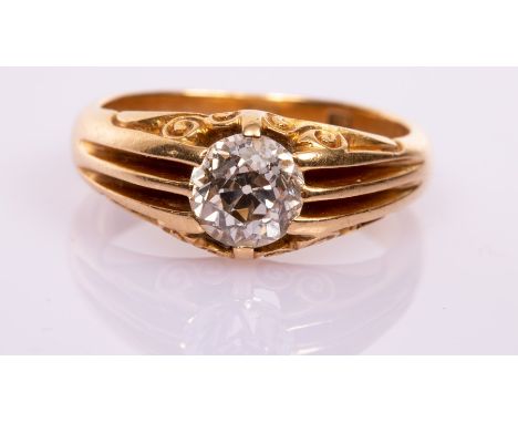 A Victorian diamond solitaire ring, the old cut stone of approximately 1.40ct to an 18ct yellow gold shank with reeded should